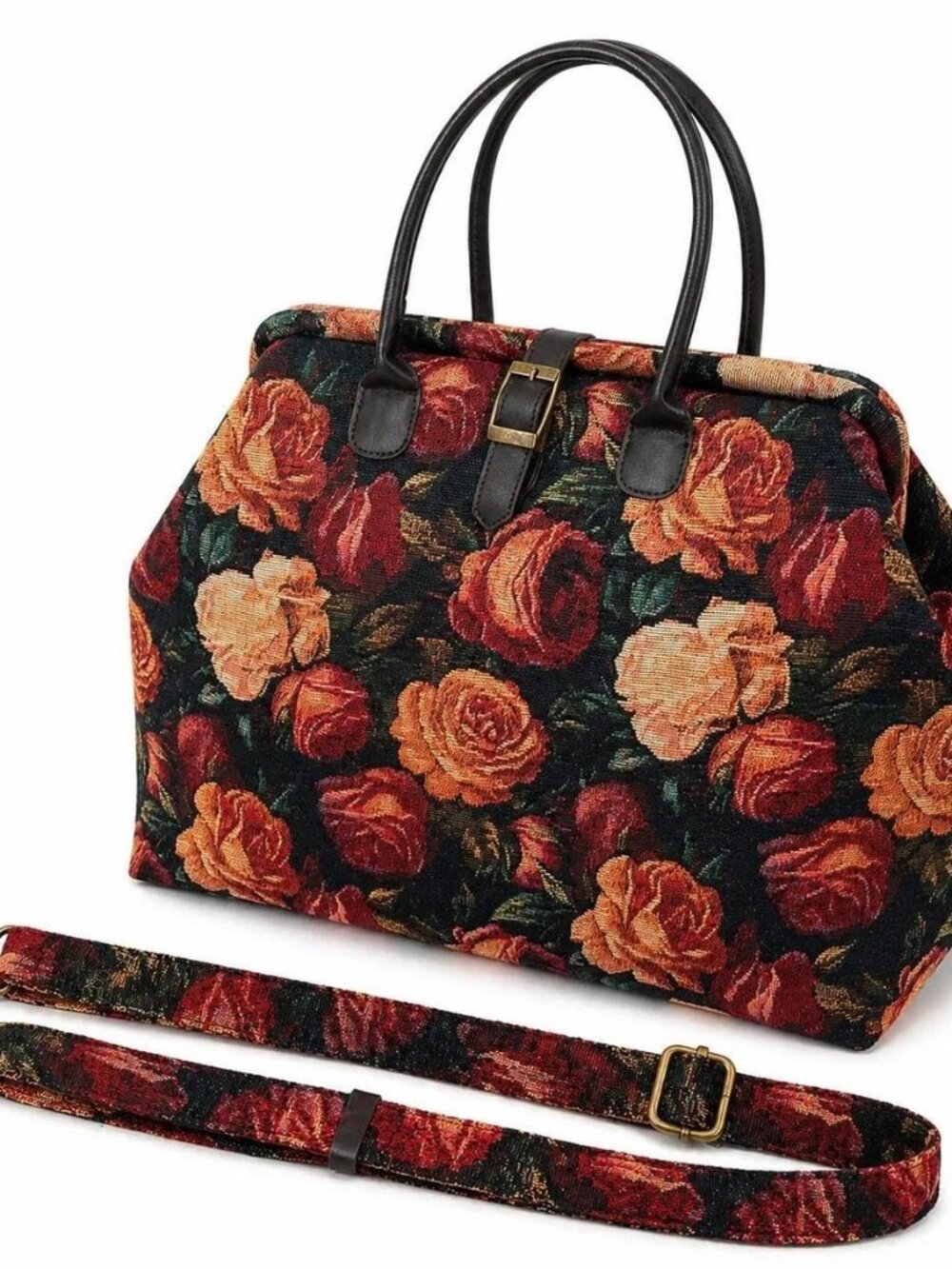 Vintage Floral Carpet Bag Large Capacity Tapestry Weekender Travel Bag for